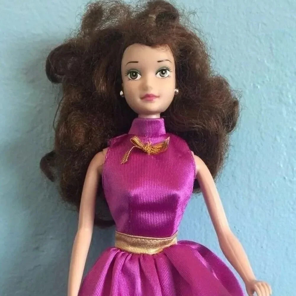 DISNEY DOLL - Curly Brown Hair - Green Eyes - Purple Dress - 12" Tall